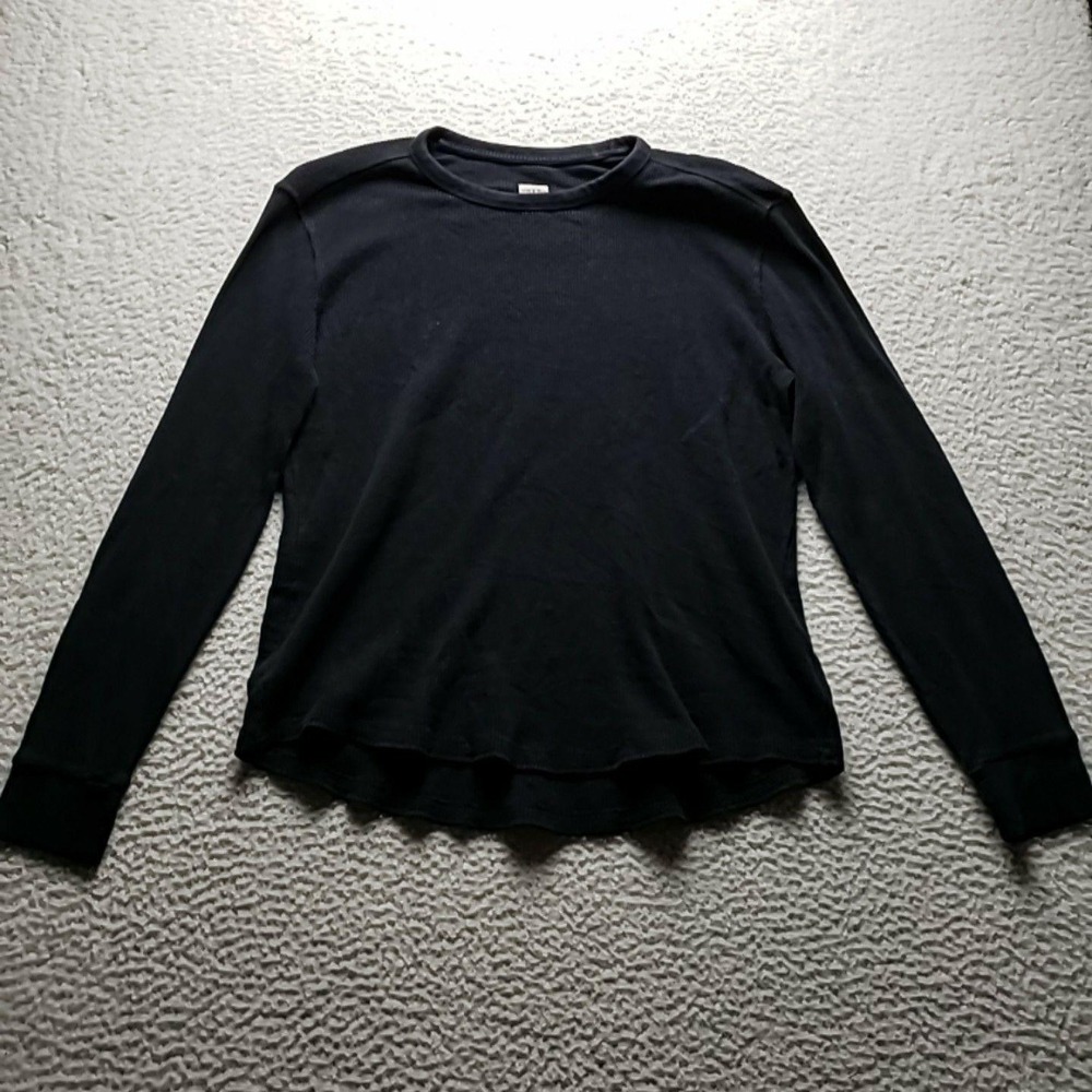 Gap Shirt Womens Medium Black Crew Neck Long Sleeve Thermal Cotton Knit Top